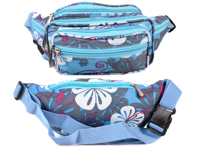 (image for) 8056 Dark Blue Floral Bright Colored Multizip Bumbag